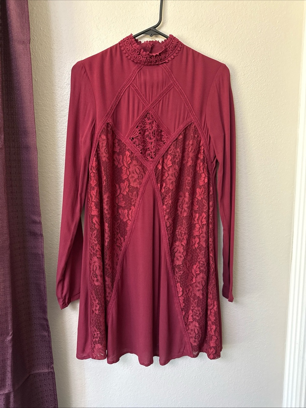 #932 Xhilaration Wine Lacey A-line Dress Size Extra Small